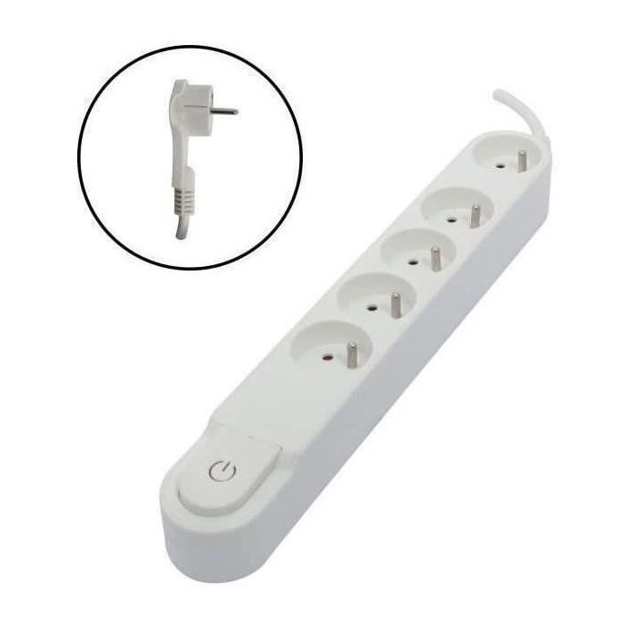 CHACON Regleta 5 tomas de corriente 16 A con interruptor, enchufe plano, cable de 1,5 m HO5VV-F 3x1,5 mm² blanco 1 CHACON Regleta 5 tomas de corriente 16 A con interruptor, enchufe plano, cable de 1,5 m HO5VV-F 3x1,5 mm² blanco 1