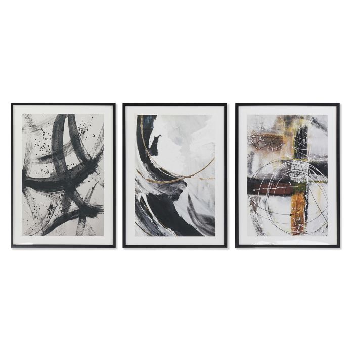 DKD Home Decor Cuadro de Pared Decorativo Estilo Loft Abstracto Negro y Gris, Marco PS y MDF, 70x50x3 cm, Set de 3 Unidades