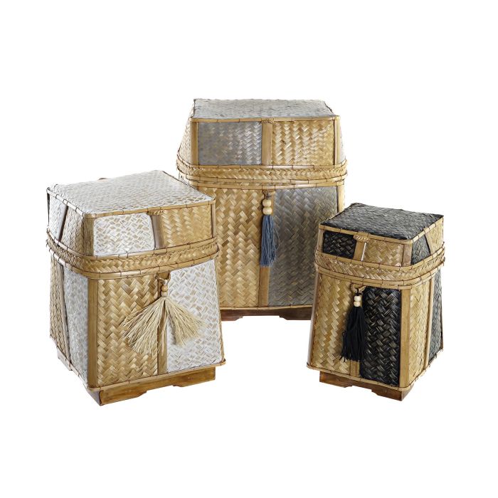 Cesta Balines DKD Home Decor Natural Blanco 33 x 40 x 33 cm Set de 3 1