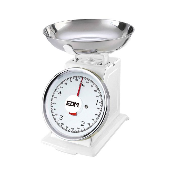 Edm Báscula analógica de cocina 5 kg, bandeja acero inoxidable 20.5x20.5x25.5 cm