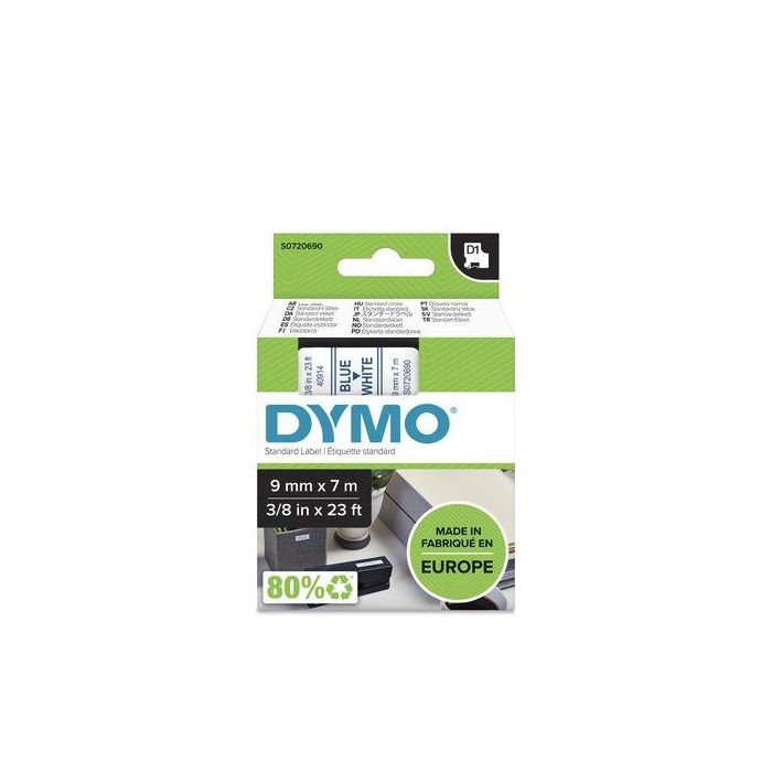 Dymo Cinta de Transferencia Térmica D1 40914, Azul sobre Blanco, 9 mm x 7 m, Poliéster Autoadhesiva