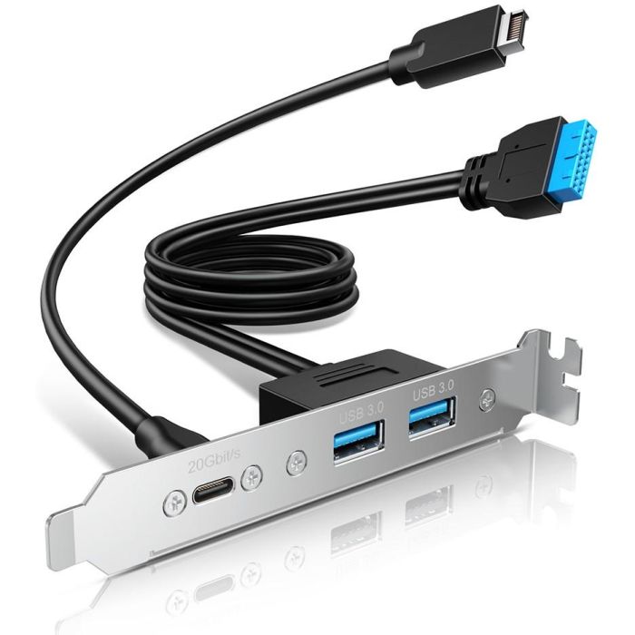 GrauGear Multi PCI Blende Adaptador USB 3.2 Gen 1 (3.1 Gen 1) con 1x USB-C y 2x USB-A - Plata 20 Gbit/s