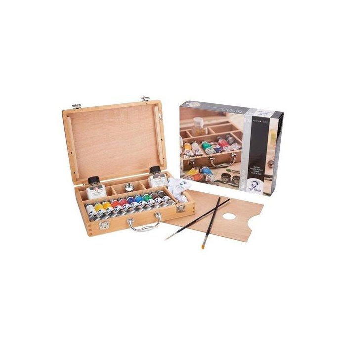 Talens Van Gogh Set Básico Pinturas al Óleo - 10 Tubos de 40 mL en Caja de Madera, Colores Surtidos, Ideal para Artistas