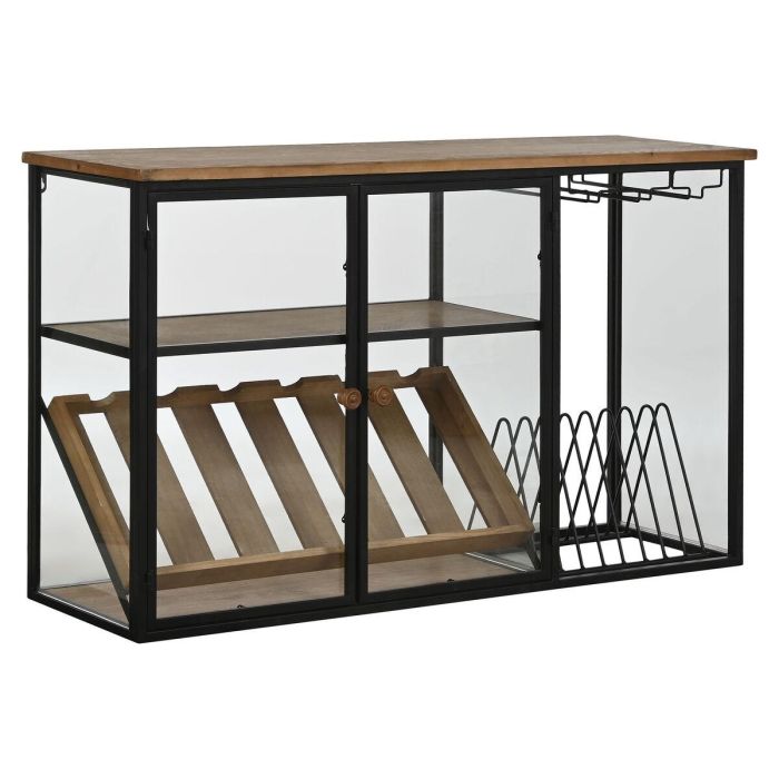 Botellero Home ESPRIT Negro Natural Madera Metal Cristal 102 x 32 x 60 cm