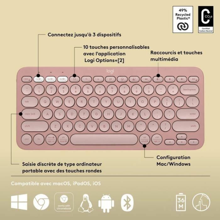 Logitech 920-011805 Teclado Inalámbrico Pebble Keys 2 M380s Bluetooth con Botón Easy-Switch - Rosa 1 Logitech 920-011805 Teclado Inalámbrico Pebble Keys 2 M380s Bluetooth con Botón Easy-Switch - Rosa 1