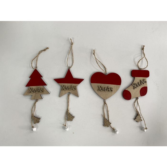 Decoracion Colgante Navidad Tradicional DKD Home Decor Rojo Natural 1 x 30 x 8.5 cm (24 Unidades)