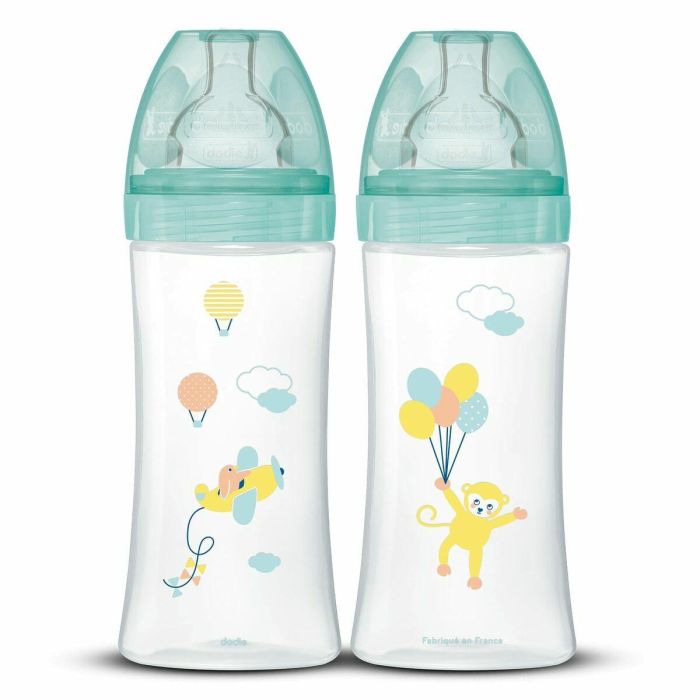 Dodie Biberones Sensation+ Anticólicos Lote de 2 x 330ml con Tetina Plana Flujo Rápido para Transición Pecho