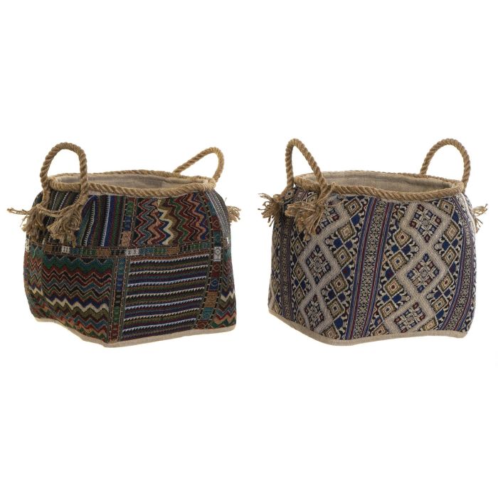 Cesta Boho DKD Home Decor Multicolor 30 x 30 x 30 cm (2 Unidades) Cesta Boho DKD Home Decor Multicolor 30 x 30 x 30 cm (2 Unidades)