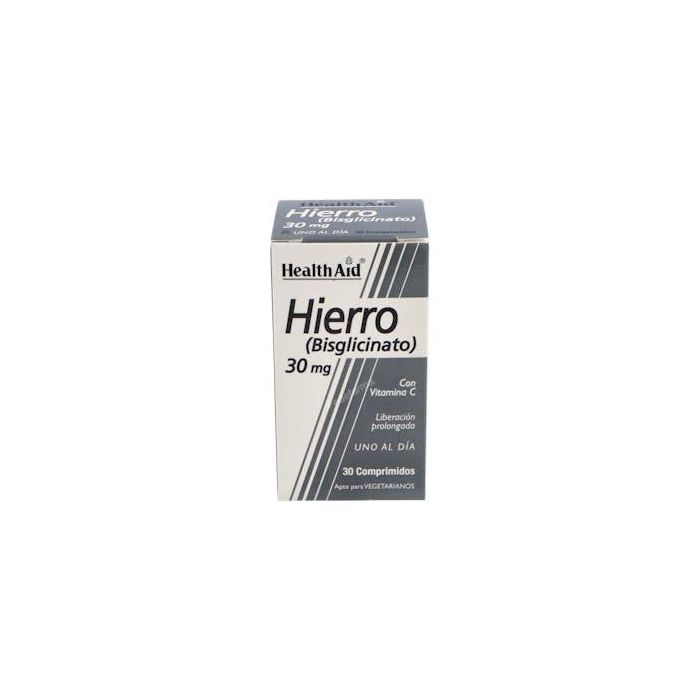Health Aid Hierro Bisglicinato con Vitamina C 30 Comprimidos para Máxima Absorción y Evitar Molestias