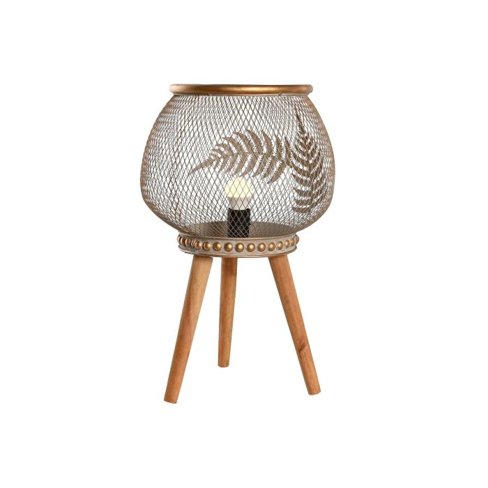 DKD Home Decor Lámpara Sobremesa Shabby Dorado Marron Metal Madera 33 x 51 x 33 cm 3