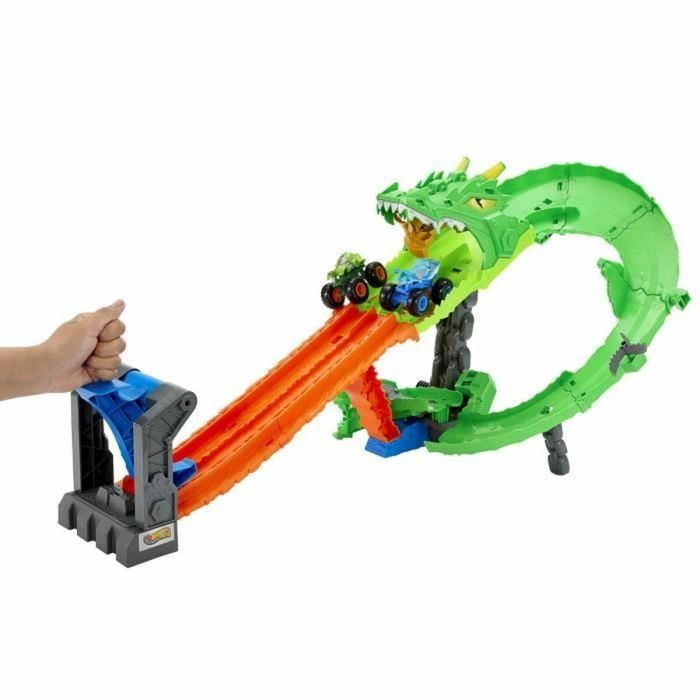Hot Wheels Monster Trucks Pista Dragon Destruction Sharks vs Dinos. Incluye 2 Coches. Medidas: 53,34x60x35,56 cm. Edad 4+ años 4 Hot Wheels Monster Trucks Pista Dragon Destruction Sharks vs Dinos. Incluye 2 Coches. Medidas: 53,34x60x35,56 cm. Edad 4+ años 4