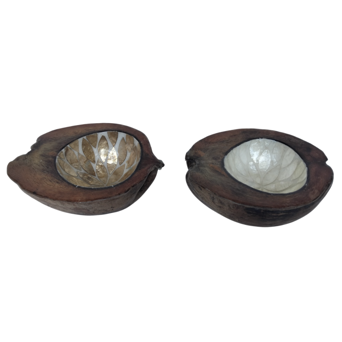 DKD Home Decor Bandejas Vaciabolsillos Balines de Coco y Capiz Beige Blanco, 18x22x8 cm (Set de 2 Unidades Surtidas)