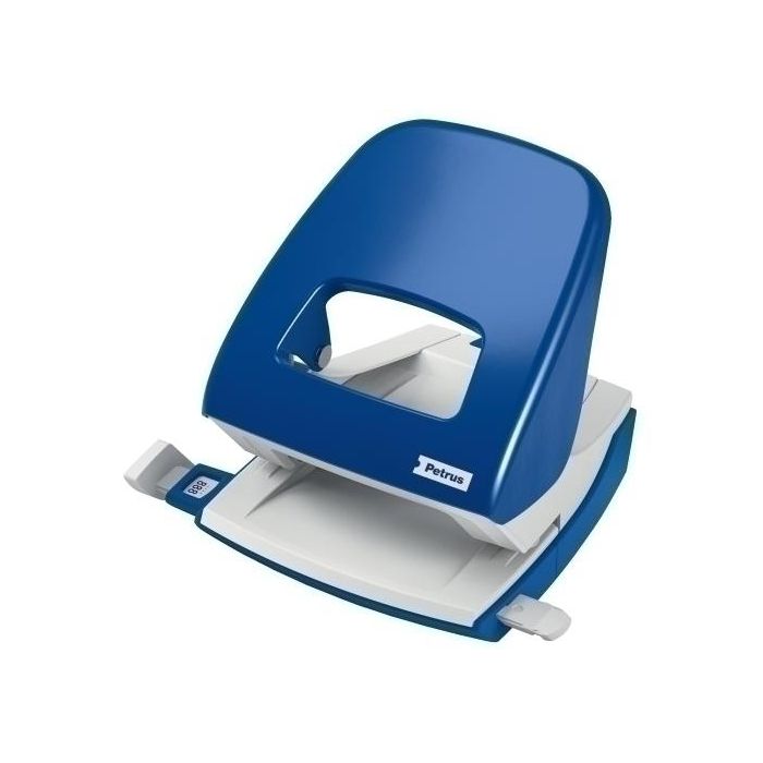 Petrus 62 Taladrador metálico 2 agujeros, capacidad 30 hojas, resistente, para uso diario, color azul