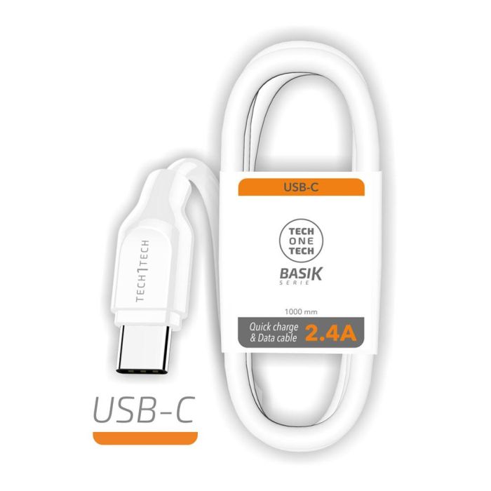 Tech One Tech Cable USB-A a USB-C 1m Blanco Carga Rápida