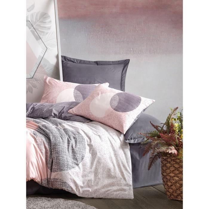 Juego de cama - 1 funda nórdica 220x240 cm + 2 fundas de almohada 60x60 cm - 100% algodón - Gris 2 Juego de cama - 1 funda nórdica 220x240 cm + 2 fundas de almohada 60x60 cm - 100% algodón - Gris 2