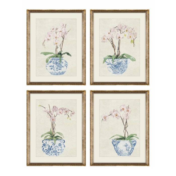 DKD Home Decor Cuadro Oriental Azul Blanco Abeto y Cristal 45 x 35 x 2.5 cm (4 Unidades)