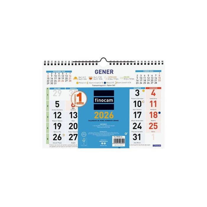 Calendari (2026) Catalan Finocam Paret Color Mensual Numeros Grans M 300X210