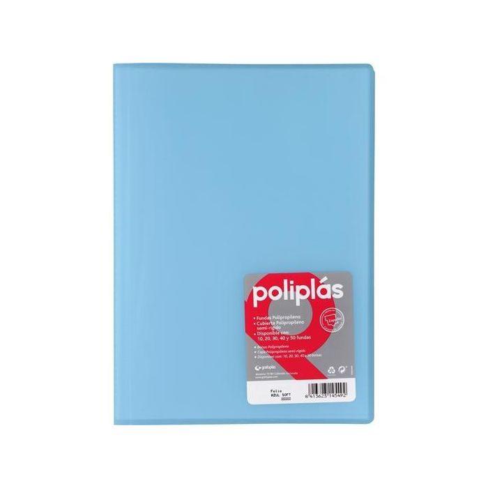 Grafoplás Carpeta Con Fundas Poliplás Soldadas Folio 10 Fundas Pp Semirígido Translúcido Azul Soft