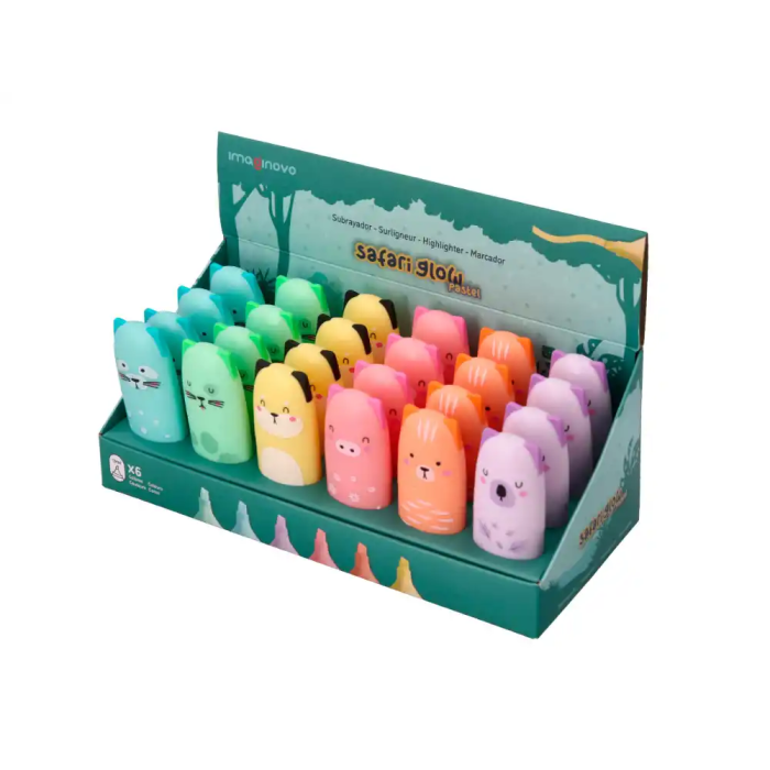 Imaginovo Rotulador Fluorescente Safari Glow Pastel Animales Surtidos Colores Pastel 2