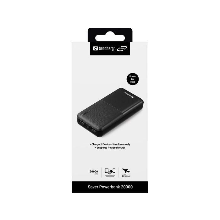 Sandberg Powerbank Saver 20000 mAh - Batería Externa Portátil con Carga Rápida USB-C y USB-A para Múltiples Dispositivos 1 Sandberg Powerbank Saver 20000 mAh - Batería Externa Portátil con Carga Rápida USB-C y USB-A para Múltiples Dispositivos 1