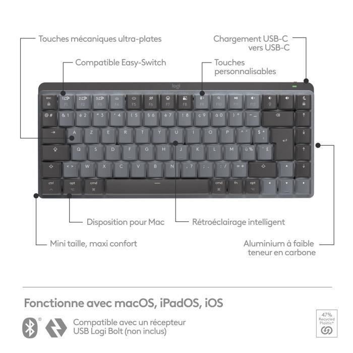 Logitech - Teclado inalámbrico para Mac - MX MECÁNICA MINI - AID GRIS 1