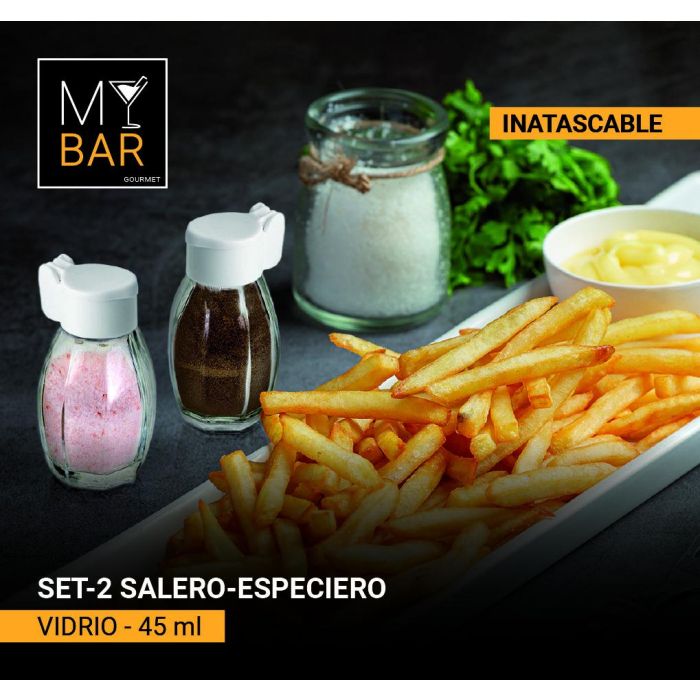 Set de 2 Saleros de Vidrio con Tapa Inatascable 45 ml - My Bar por Inde (24 Cajas) 7