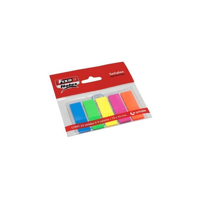 Fixo Marcadores Adhesivos Banderitas Pet 13x43 mm Pack 5 Bloc X 25H C-Surtidos Neón