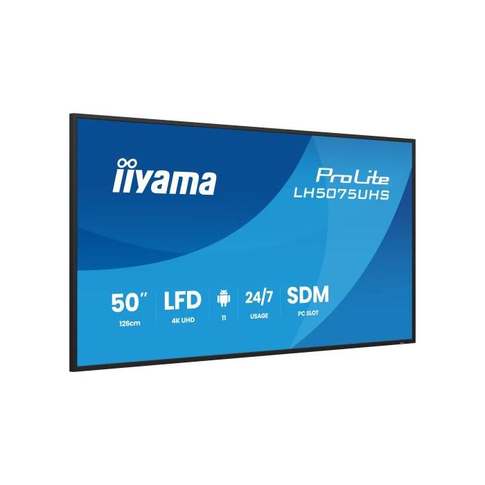 Monitor Tactil Iiyama 50" 3840X2160, Uhd Va, 500Cd/M2, Horiz Vert,Failover,Mm 2X 10W, Hdmi 3X, Dp, Dp-Out, Usb 2.0 X2, Wifi, Lan, Media Play Usb, Lan / Rs232C, Iisignage2, Iishare, Iicontrol Android 11, Pc-Slot Sdm-L, 24/7, Vesa 400X400 (Lh5075Uhs-B2 3 Monitor Tactil Iiyama 50" 3840X2160, Uhd Va, 500Cd/M2, Horiz Vert,Failover,Mm 2X 10W, Hdmi 3X, Dp, Dp-Out, Usb 2.0 X2, Wifi, Lan, Media Play Usb, Lan / Rs232C, Iisignage2, Iishare, Iicontrol Android 11, Pc-Slot Sdm-L, 24/7, Vesa 400X400 (Lh5075Uhs-B2 3