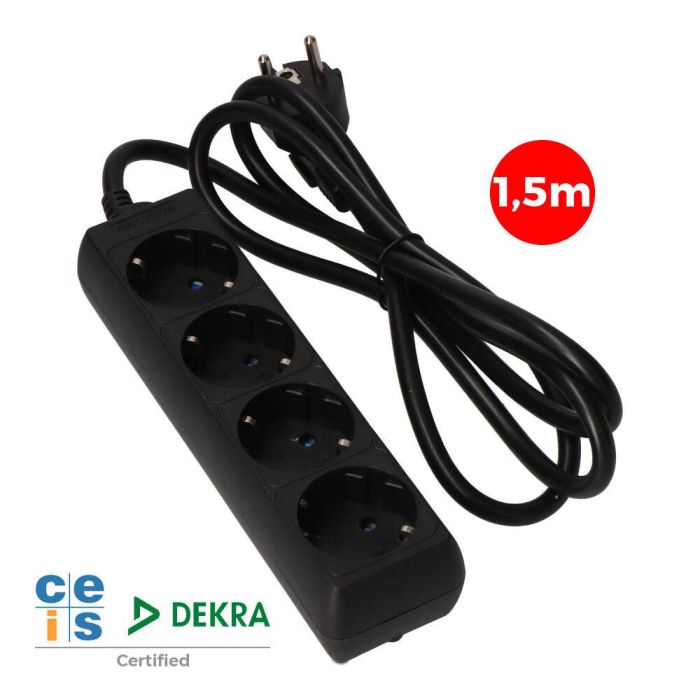 Base multiple 4 tomas t/tl 10/16 a tipo f 1,5 m ø3 x 1,5 mm, negra