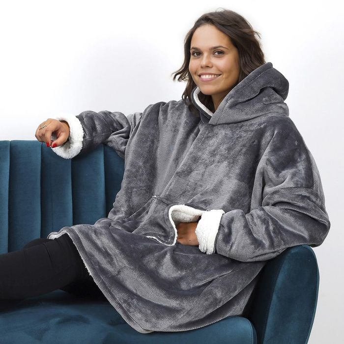 Home Deco Factory Sudadera con Bolsillo y Capucha Sweat Plaid Interior Borreguito Talla Única 118x85 cm 2