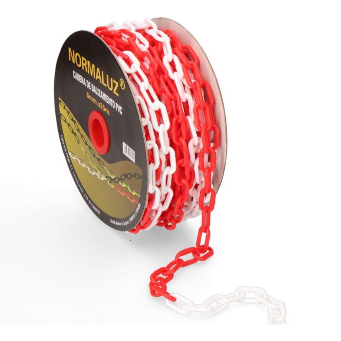Normaluz Cadena plástica eslabonada rojo y blanco, 6mm x 25m 1 Normaluz Cadena plástica eslabonada rojo y blanco, 6mm x 25m 1