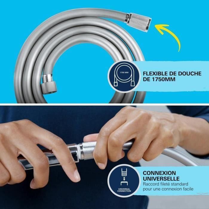 Set de ducha con rociador lluvia de 1 chorro, soporte y flexo de 1,75m - GROHE Vitalio Start 110 27944001 - Ahorro de agua 4