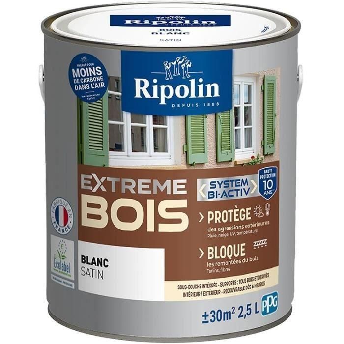 Pintura de madera para interiores y exteriores RIPOLIN - Blanco satinado, 2.5L