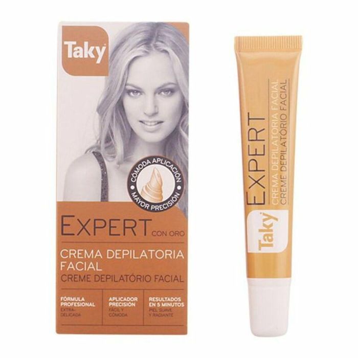Taky Crema Depilatoria Facial con Micro-Partículas de Oro para Todo Tipo de Pieles, Depilación Rápida y Precisa, Incluye Aplicador 20 ml