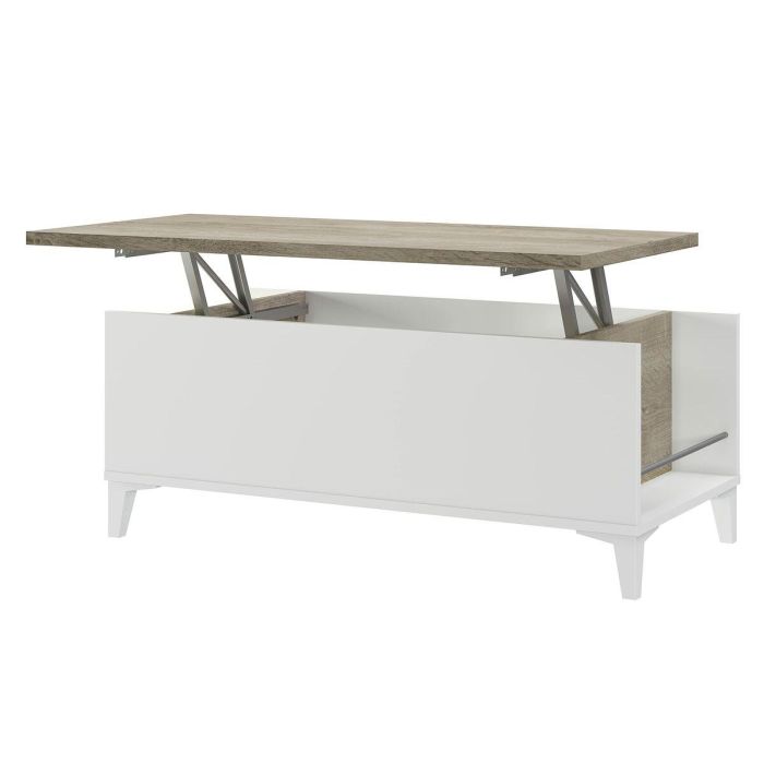 Mesa de centro con tapa elevable - Roble y decoración blanca - L 100 x P 50/72 x H 42/55 cm 2