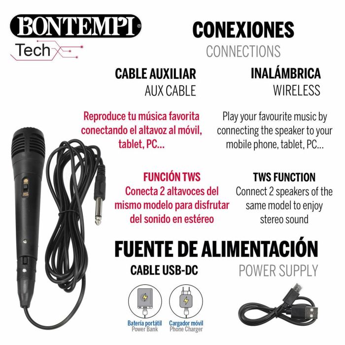 Altavoz con Micrófono Karaoke Bontempi 4 Unidades 4 Altavoz con Micrófono Karaoke Bontempi 4 Unidades 4