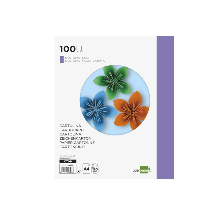 Liderpapel Cartulina Lila A4 180g/m2 Paquete de 100 Hojas 2