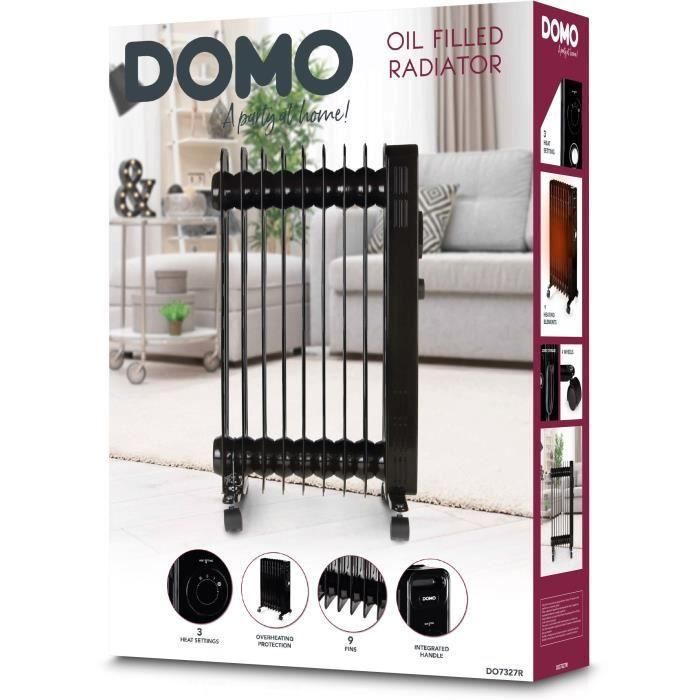 Radiador de aceite - 2000 W - DOMO - DO7327R - 42,5 x 28 x 64 cm - Negro 1 Radiador de aceite - 2000 W - DOMO - DO7327R - 42,5 x 28 x 64 cm - Negro 1