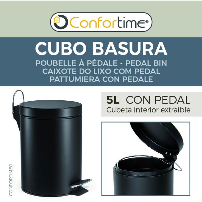 Confortime Cubo Basura Metal con Pedal 5 Lt Negro 7