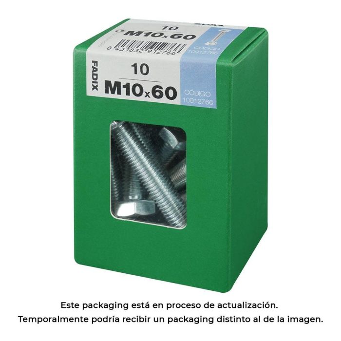 Fadix Tornillo Métrica Cabeza Hexagonal + Tuerca Cincado M 10x60mm, Caja de 10 Unidades