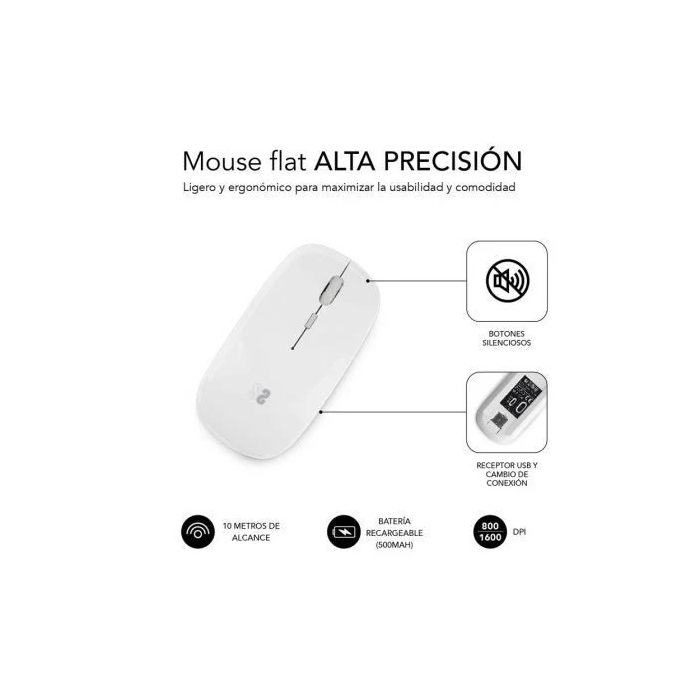 SUBBLIM Raton Dual Flat Mouse White Rechargeable