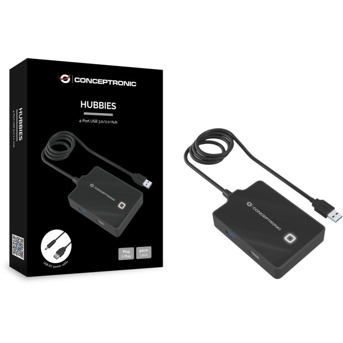 Conceptronic Hubbies10B Concentrador USB 3.0 / 2.0 de 4 Puertos Alta Velocidad 5 Gb/s con Cable de 90cm Plug and Play Negro 2 Conceptronic Hubbies10B Concentrador USB 3.0 / 2.0 de 4 Puertos Alta Velocidad 5 Gb/s con Cable de 90cm Plug and Play Negro 2