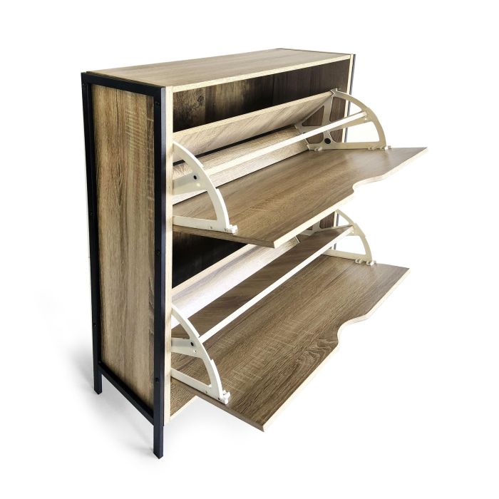 Inde Mueble Zapatero 2 Niveles Madera y Metal 65x24x80 cm 2