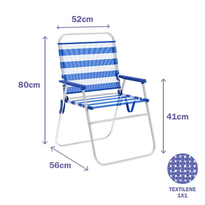 Marbueno Silla Plegable Aluminio Rayas Azul y Blanco Playa y Piscina 52X56X80 cm 10313 1