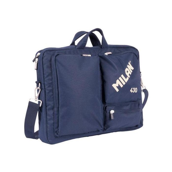 Milan 430 Maletín Portátil 17" Azul, Acolchado con Forro Aterciopelado, 3 Bolsillos, Tejido Ripstop Ultra Resistente, Correa y Asas