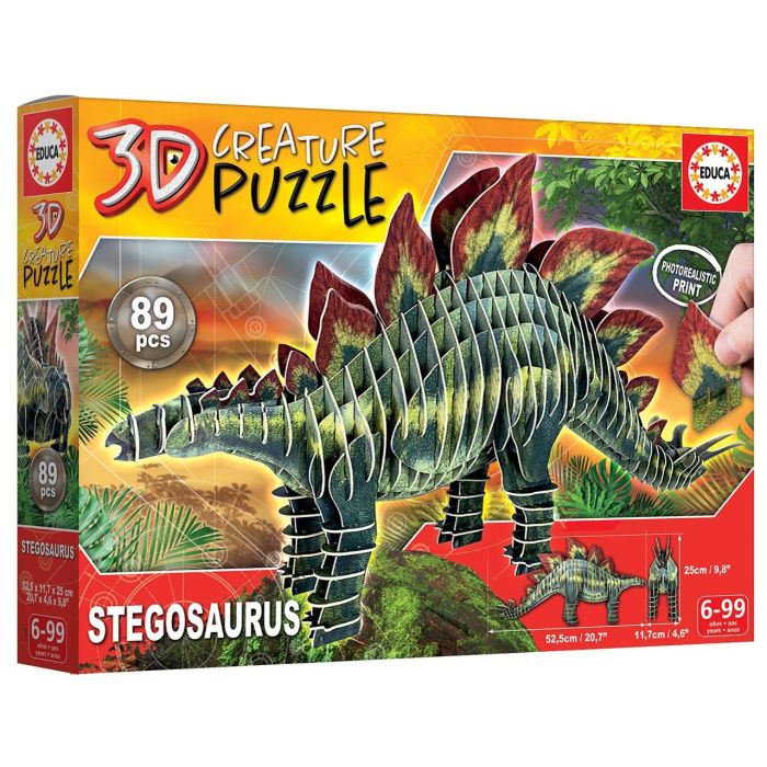 Educa Puzzle 3D Stegosaurus 19184 - Criatura Realista de Cartón de 52,5 cm, 89 Piezas para +6 Años 3