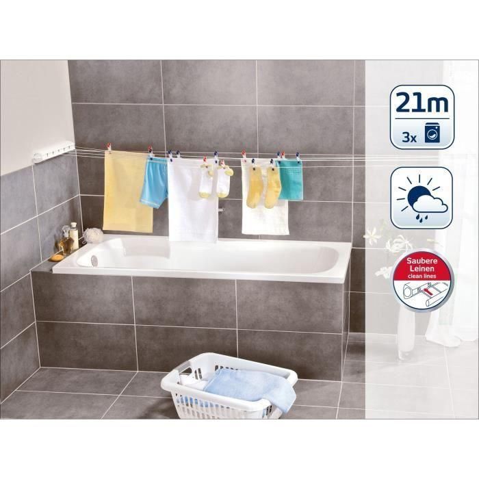Leifheit Secador de pared ROLLFIX - Tendedero retráctil 21 metros, 5 cables extensibles 4.2m, bobinado automático, Blanco 1