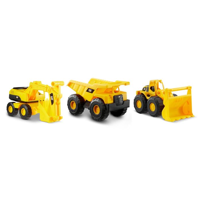 Funrise Pack 3 Vehículos Caterpillar 82284 18cm Volquete Excavadora Pala Cargadora Plástico Rueda Libre Partes Articuladas +2 Años 1