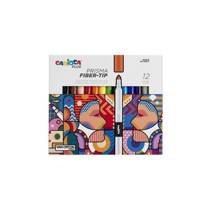 Carioca Rotulador Plus Prisma de punta de fibra fina, caja de 12 unidades, colores surtidos