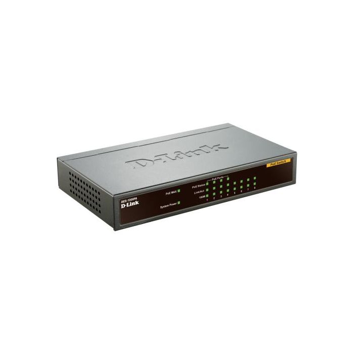 D-Link Switch D-Des-1008PA 8 Puertos Fast Ethernet (10/100) no Administrado con PoE 4x15W, 52W Total, 1.6Gbps, Negro D-Link Switch D-Des-1008PA 8 Puertos Fast Ethernet (10/100) no Administrado con PoE 4x15W, 52W Total, 1.6Gbps, Negro